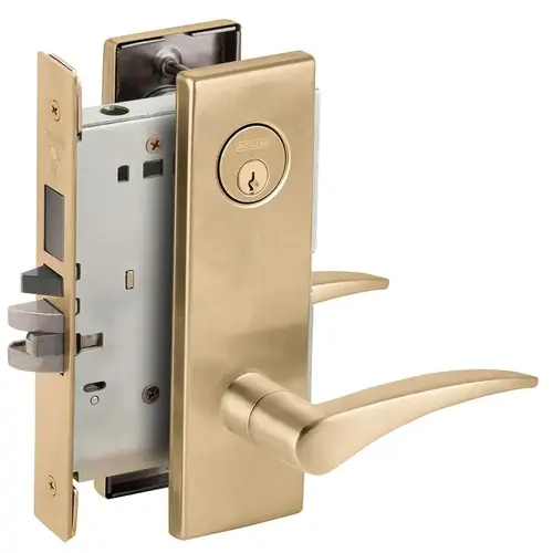 Faculty Restroom Mortise Lock C Keyway with 12 Lever and N Escutcheon Right Hand Satin Brass Finish