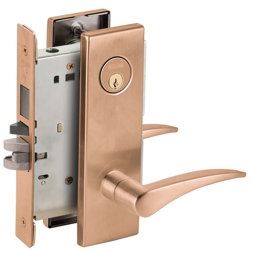 Faculty Restroom Mortise Lock C Keyway with 12 Lever and N Escutcheon Right Hand Satin Bronze Finish