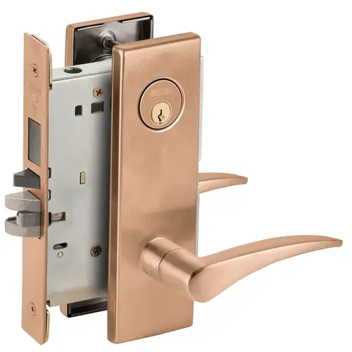 Faculty Restroom Mortise Lock C Keyway with 12 Lever and N Escutcheon Left Hand Satin Bronze Finish