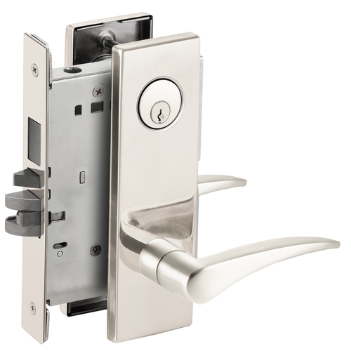 Faculty Restroom Mortise Lock C Keyway with 12 Lever and N Escutcheon Right Hand Bright Chrome Finish