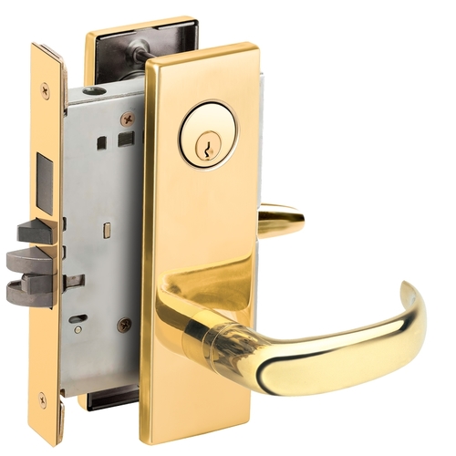 Entry / Office with Deadbolt Mortise Lock C Keyway with 17 Lever and N Escutcheon Bright Brass Finish