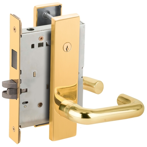 Dormitory / Bedroom Mortise Lock Concealed Cylinder C Keyway with 03 Lever and L Escutcheon Bright Brass Finish