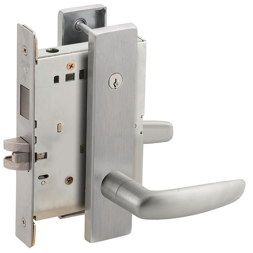 Store / Utility Room Mortise Lock with Concealed Cylinder with 07 Lever and L Escutcheon Satin Chrome Finish