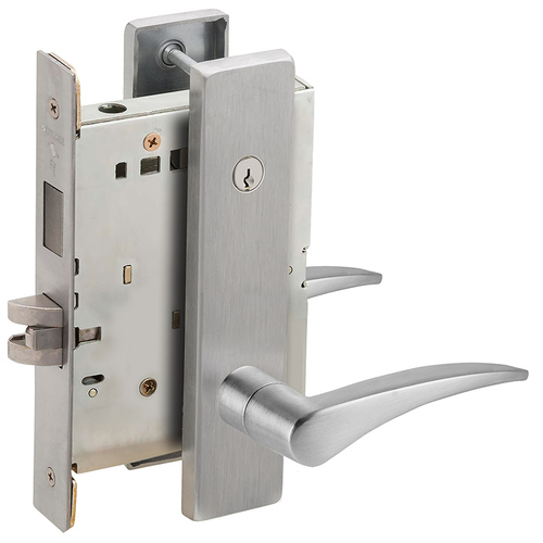 Left Hand Store / Utility Room Mortise Lock with Concealed Cylinder with 12 Lever and L Escutcheon Satin Chrome Finish