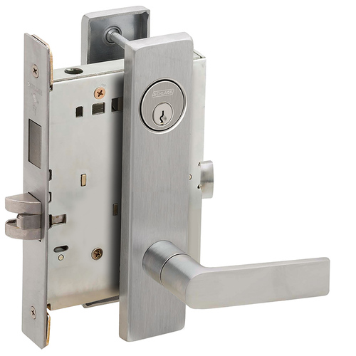 Dormitory / Bedroom Mortise Lock C Keyway with 01 Lever and L Escutcheon Satin Chrome Finish