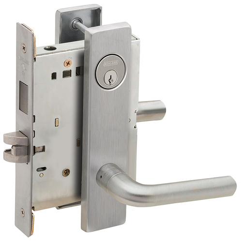 Corridor Mortise Lock C Keyway with 02 Lever and L Escutcheon Satin Chrome Finish