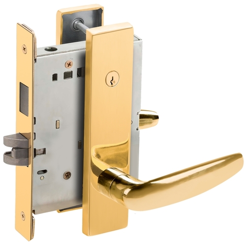 Corridor Mortise Lock Concealed Cylinder C Keyway with 07 Lever and L Escutcheon Bright Brass Finish