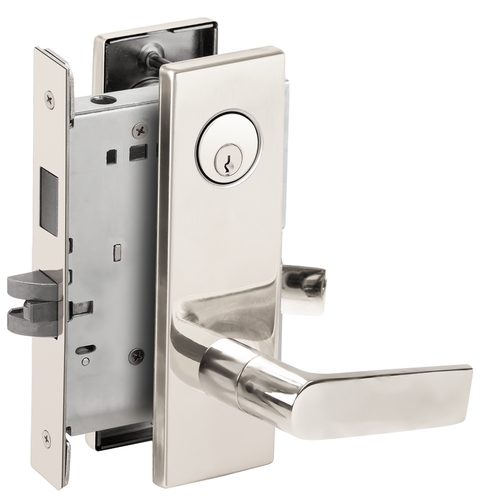 Dormitory / Bedroom Mortise Lock with C Keyway with 01 Lever and N Escutcheon Bright Stainless Steel Finish