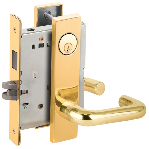 Store / Utility Room Mortise Lock C Keyway with 03 Lever and L Escutcheon Bright Brass Finish