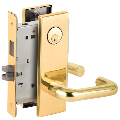 Dormitory / Bedroom Mortise Lock C Keyway with 03 Lever and N Escutcheon Bright Brass Finish