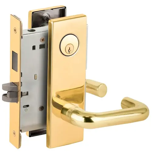 Corridor Mortise Lock C Keyway with 03 Lever and N Escutcheon Bright Brass Finish