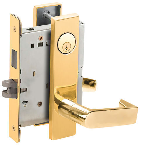 Closet / Storeroom Mortise Lock C Keyway with 06 Lever and L Escutcheon Bright Brass Finish