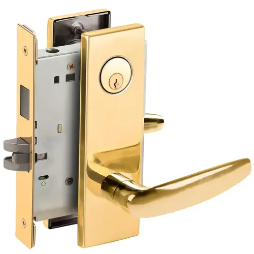 Store / Utility Room Mortise Lock C Keyway with 07 Lever and N Escutcheon Bright Brass Finish