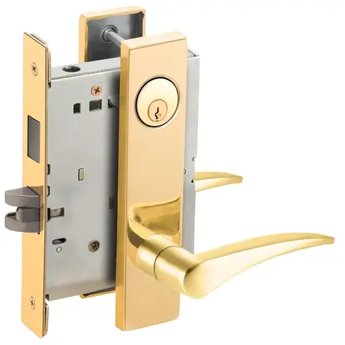 Store / Utility Room Mortise Lock C Keyway with 12 Lever and L Escutcheon Right Hand Bright Brass Finish