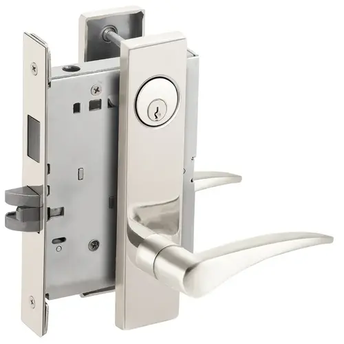 Dormitory / Bedroom Mortise Lock C Keyway with 12 Lever and L Escutcheon Left Hand Bright Chrome Finish