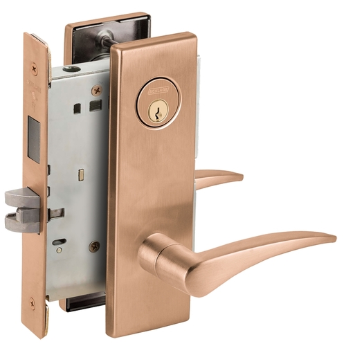 Dormitory / Bedroom Mortise Lock C Keyway with 12 Lever and N Escutcheon Right Hand Satin Bronze Finish