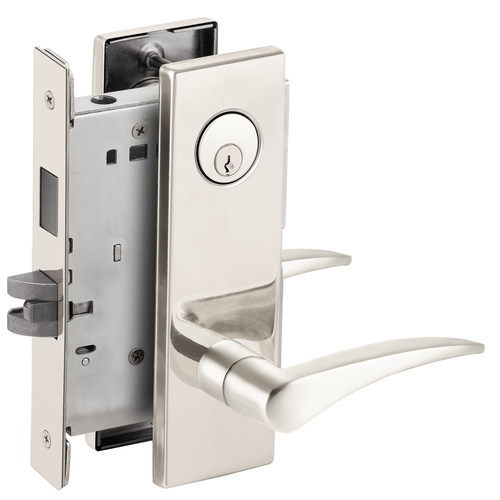 Left Hand Corridor Mortise Lock with C Keyway with 12 Lever and N Escutcheon Bright Stainless Steel Finish