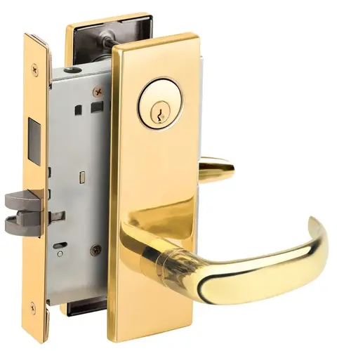 Dormitory / Bedroom Mortise Lock C Keyway with 17 Lever and N Escutcheon Bright Brass Finish