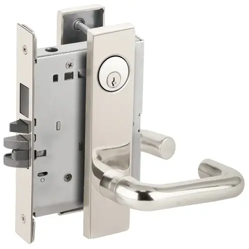 Storeroom with Deadbolt Mortise Lock with C Keyway with 03 Lever and L Escutcheon Bright Stainless Steel Finish