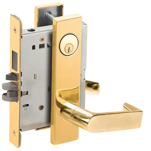 Faculty Restroom Mortise Lock C Keyway with 06 Lever and L Escutcheon Right Hand Bright Brass Finish