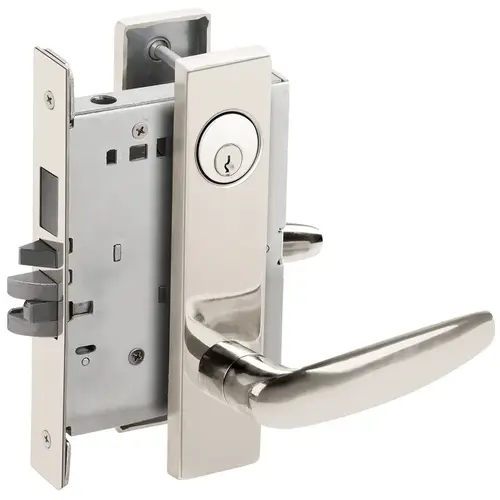 Faculty Restroom Mortise Lock C Keyway with 07 Lever and L Escutcheon Left Hand Bright Chrome Finish