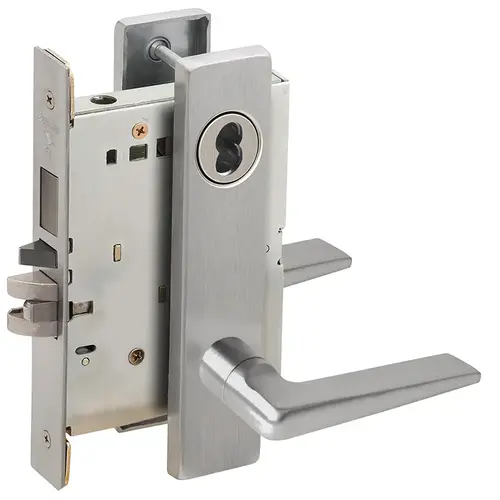 Entry / Office with Deadbolt Mortise Lock with Large Format IC Less Core with 05 Lever and L Escutcheon Satin Chrome Finish