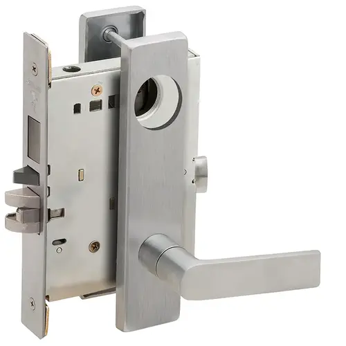 Left Hand Faculty Restroom Mortise Lock Less Cylinder with 01 Lever and L Escutcheon Satin Chrome Finish