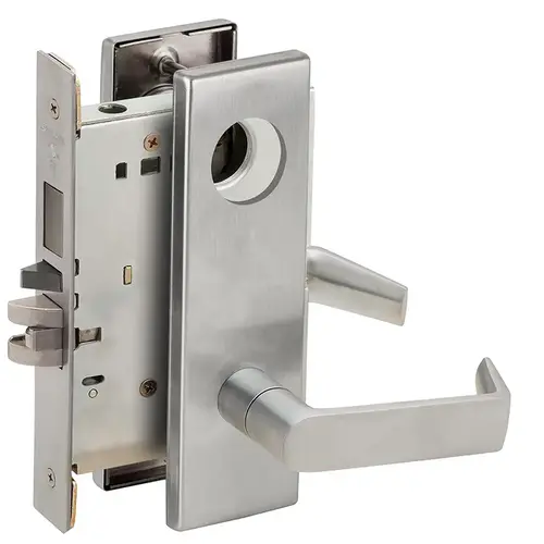 Right Hand Faculty Restroom Mortise Lock Less Cylinder with 06 Lever and N Escutcheon Satin Chrome Finish