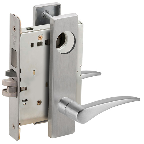 Left Hand Entry / Office with Deadbolt Mortise Lock Less Cylinder with 12 Lever and L Escutcheon Satin Chrome Finish