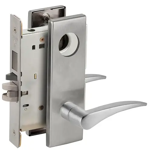 Right Hand Storeroom with Deadbolt Mortise Lock Less Cylinder with 12 Lever and N Escutcheon Satin Chrome Finish