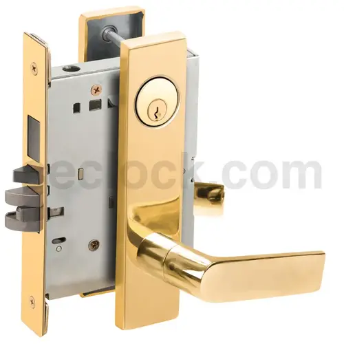 Left Hand Faculty Restroom Mortise Lock with C Keyway with 01 Lever and L Escutcheon Bright Brass Finish