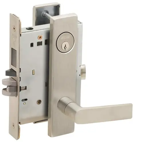 Left Hand Faculty Restroom Mortise Lock with C Keyway with 01 Lever and L Escutcheon Satin Nickel Finish