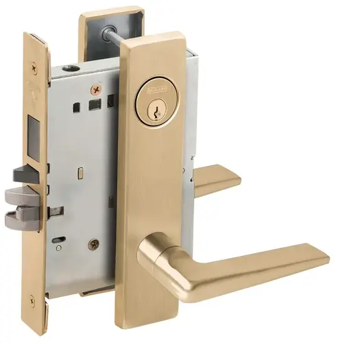 Right Hand Faculty Restroom Mortise Lock with C Keyway with 05 Lever and L Escutcheon Satin Brass Finish