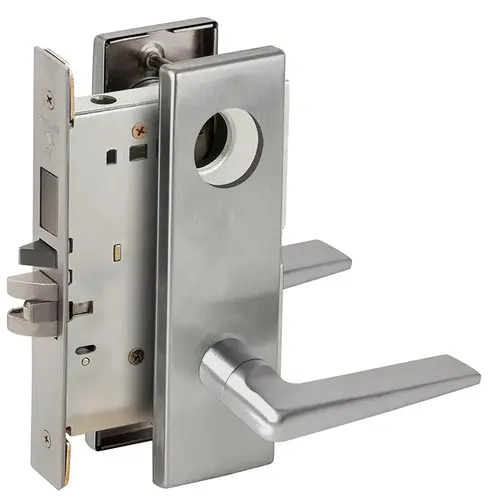 Left Hand Faculty Restroom Mortise Lock Less Cylinder with 05 Lever and N Escutcheon Satin Chrome Finish