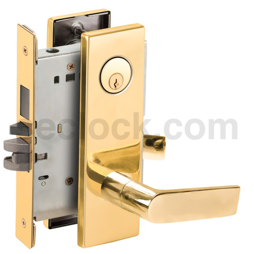 Right Hand Faculty Restroom Mortise Lock with C Keyway with 01 Lever and N Escutcheon Bright Brass Finish