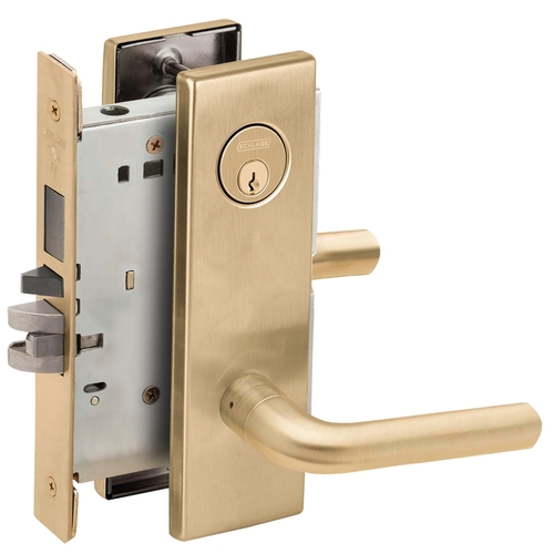 Storeroom with Deadbolt Mortise Lock with C Keyway with 02 Lever and N Escutcheon Satin Brass Finish