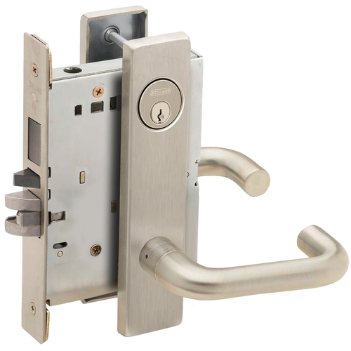 Storeroom with Deadbolt Mortise Lock with C Keyway with 03 Lever and L Escutcheon Satin Nickel Finish