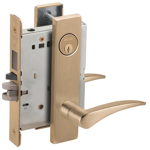 Right Hand Storeroom with Deadbolt Mortise Lock with C Keyway with 12 Lever and L Escutcheon Antique Brass Finish