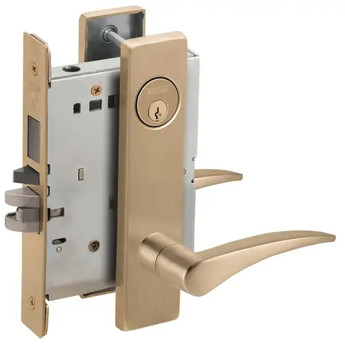 Left Hand Storeroom with Deadbolt Mortise Lock with C Keyway with 12 Lever and L Escutcheon Antique Brass Finish