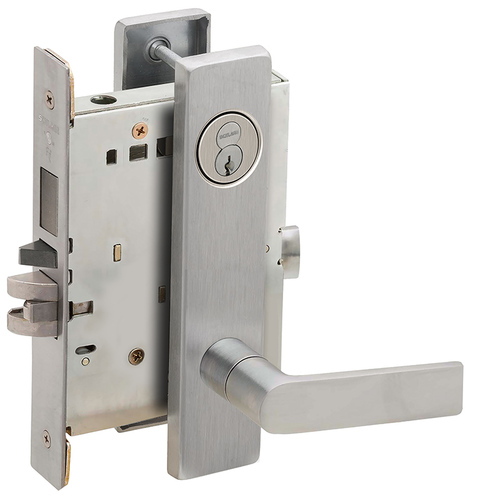 Right Hand Faculty Restroom Mortise Lock with Large Format IC Core with 01 Lever and L Escutcheon Satin Chrome Finish