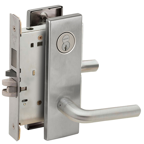Entry / Office with Deadbolt Mortise Lock with Large Format IC Core with 02 Lever and N Escutcheon Satin Chrome Finish