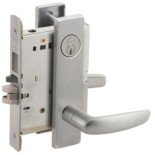 Left Hand Faculty Restroom Mortise Lock with Large Format IC Core with 07 Lever and L Escutcheon Satin Chrome Finish