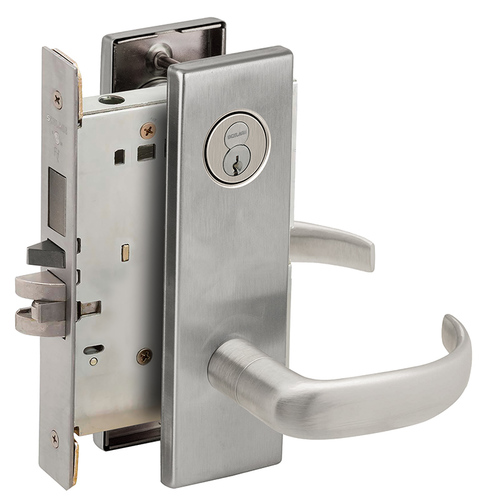 Left Hand Entry / Office with Deadbolt Mortise Lock with Large Format IC Core with 12 Lever and N Escutcheon Satin Chrome Finish