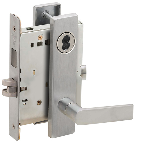 Closet / Storeroom Mortise Lock with Large Format IC Less Core with 01 Lever and L Escutcheon Satin Chrome Finish