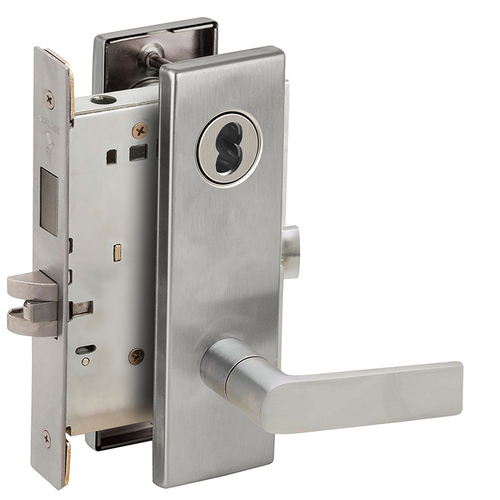 Store / Utility Room Mortise Lock with Large Format IC Less Core with 01 Lever and N Escutcheon Satin Chrome Finish