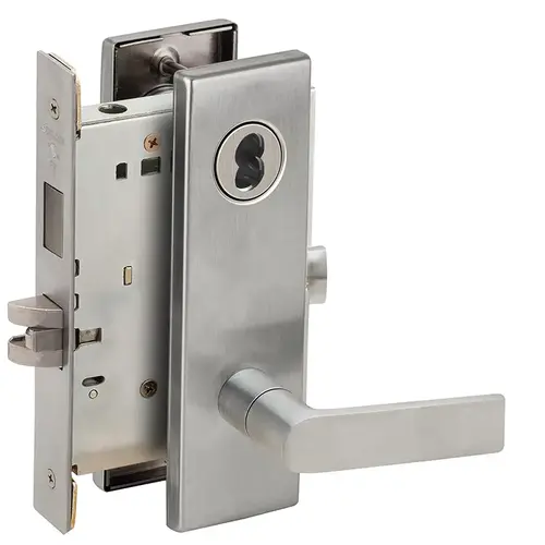 Dormitory / Bedroom Mortise Lock with Large Format IC Less Core with 01 Lever and N Escutcheon Satin Chrome Finish