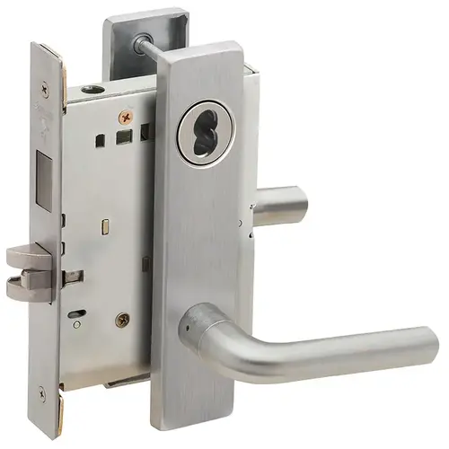 Corridor Mortise Lock with Large Format IC Less Core with 02 Lever and L Escutcheon Satin Chrome Finish