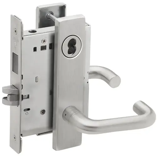 Closet / Storeroom Mortise Lock with Small Format IC Less Core with 03 Lever and L Escutcheon Satin Chrome Finish