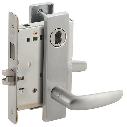 Corridor Mortise Lock with Large Format IC Less Core with 07 Lever and L Escutcheon Satin Chrome Finish