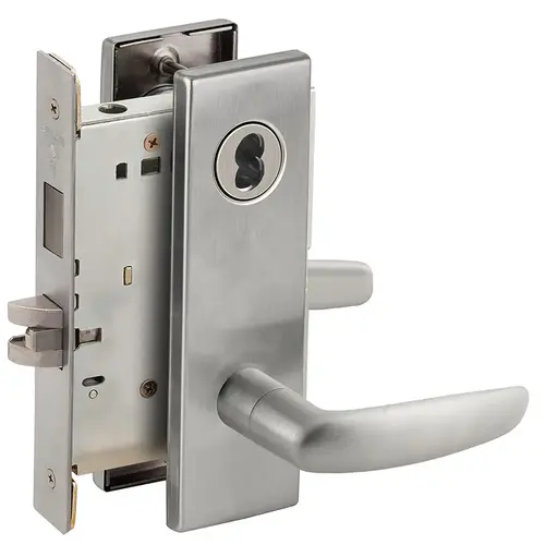 Closet / Storeroom Mortise Lock with Small Format IC Less Core with 07 Lever and N Escutcheon Satin Chrome Finish